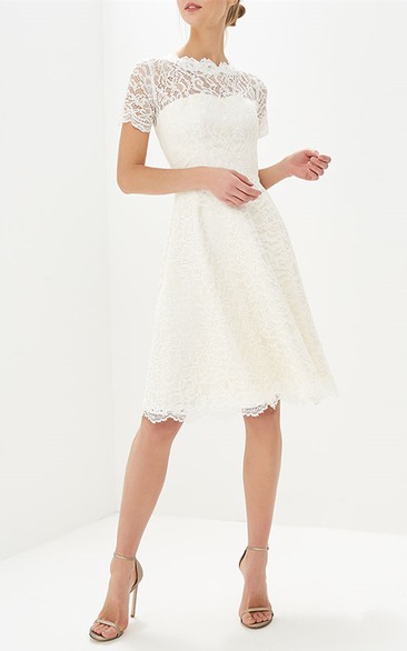 Casual Knee-length A Line Jewel Neck Lace Bridal Separates Gown