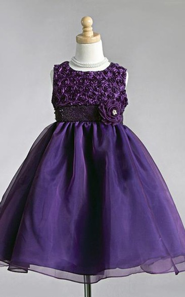 Tea-Length Sleeveless Tulle Flower Girl Dress