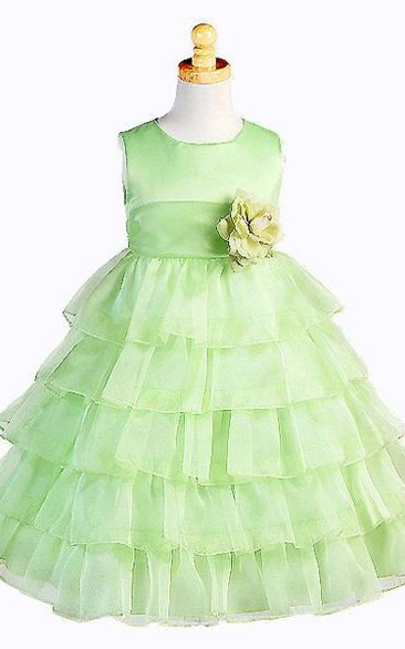 Sleeveless Tiered Organza Flower Girl Dress