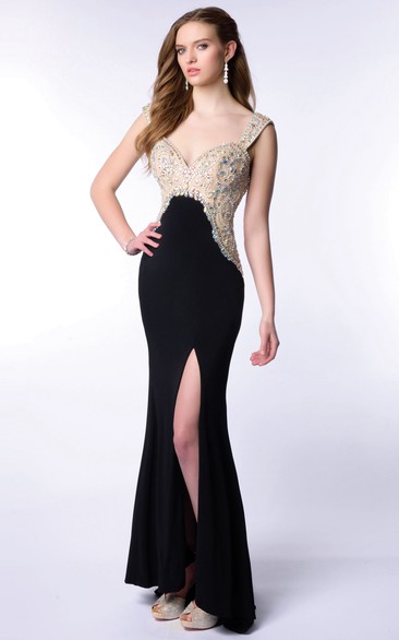 Sweetheart Empire Jersey Homecoming Dress With Crystal Detailing And Side Slit