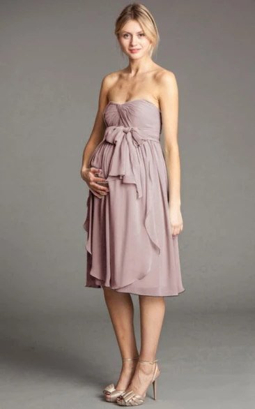 Knee-Length Empire Bowed Strapless Chiffon Bridesmaid Dress With Draping