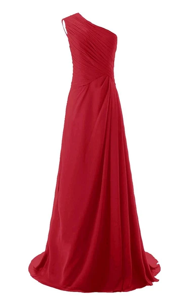 One-shoulder Sweep Train With Basque Waist