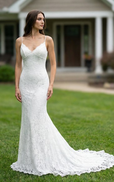 Deep V-Back Lace Mermaid Wedding Dress