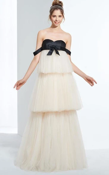 A-Line Sweetheart Bowknot Tiered Floor-Length Prom Dress