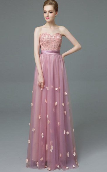 Sweetheart A-Line Appliques Beaded Sashes Prom Dress