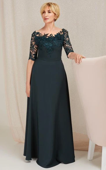 Casual A Line Satin Bateau Floor-length Mother of the Bride Dress with Appliques