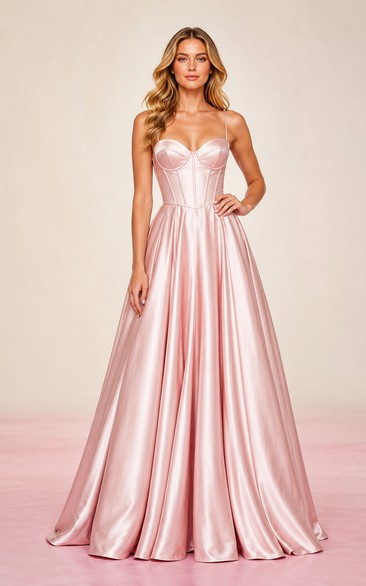 Blushing Pink Strapless Satin Ball Gown with Sweetheart Bodice
