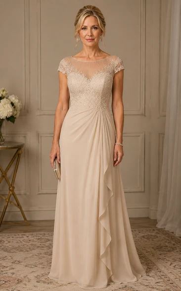 Champagne Lace Cap Sleeve Chiffon Mother Dress