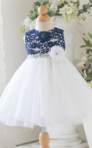 Floral Tiered Tulle&Lace Flower Girl Dress