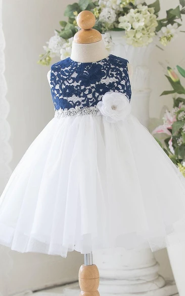 Floral Tiered Tulle&Lace Flower Girl Dress