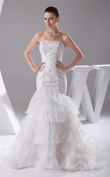 Sleeveless Tiered Column Crystal Detailing and Gown With Ruffles