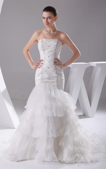 Sleeveless Tiered Column Crystal Detailing and Gown With Ruffles