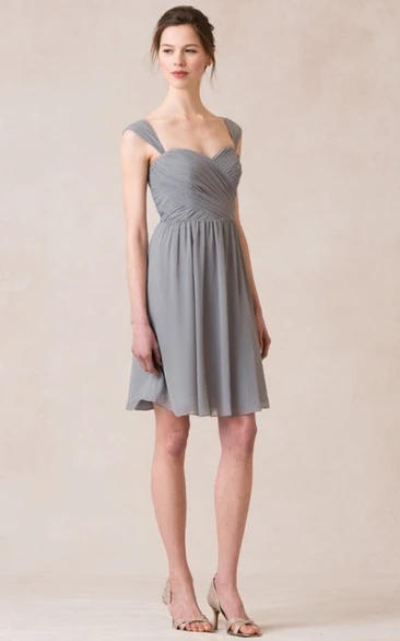 Short Strapped Sleeveless Chiffon Bridesmaid Dress With Criss Cross