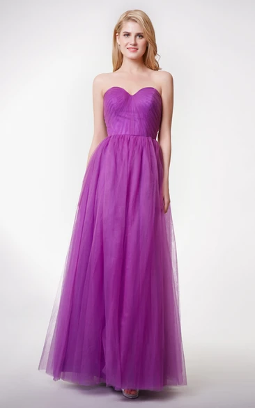 Elegant Sweetheart A-line Long Tulle Dress With Pleats