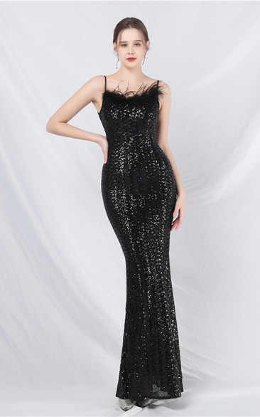 Craft Ostrich Feather High-End Fantasy Sequined Evening Dress Banquet Party Dress