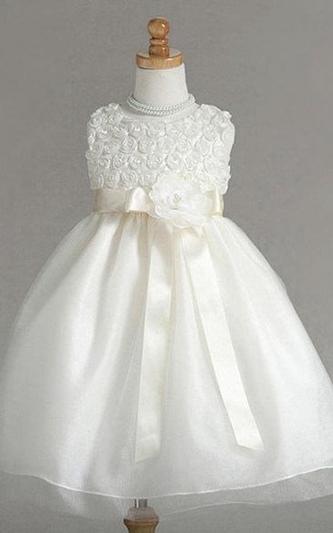 Tea-Length Floral Floral Tulle Flower Girl Dress