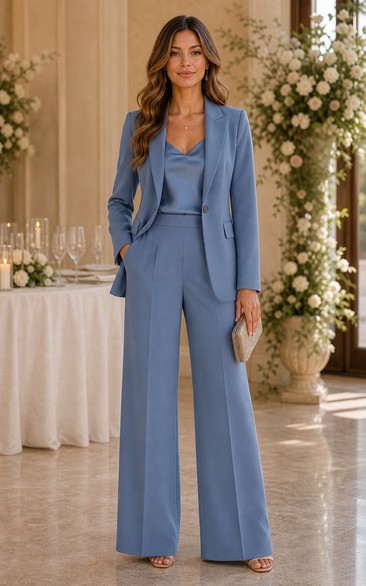 Plus Size Steel Blue Formal Jumpsuit with Blazer Jacket