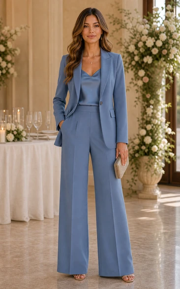 Plus Size Steel Blue Formal Jumpsuit with Blazer Jacket
