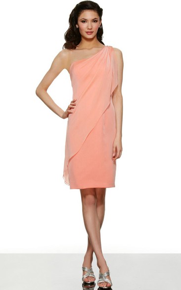 Knee-Length Draped One-Shoulder Sleeveless Chiffon Bridesmaid Dress