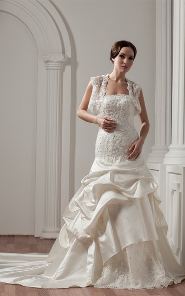 Long-Sleeve Lace Pick-Up Bolero and Dress With Beading