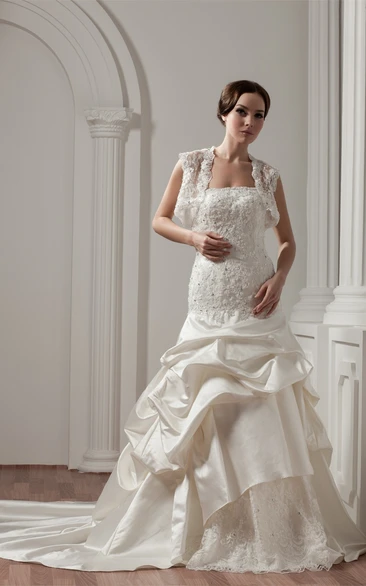 Long-Sleeve Lace Pick-Up Bolero and Dress With Beading