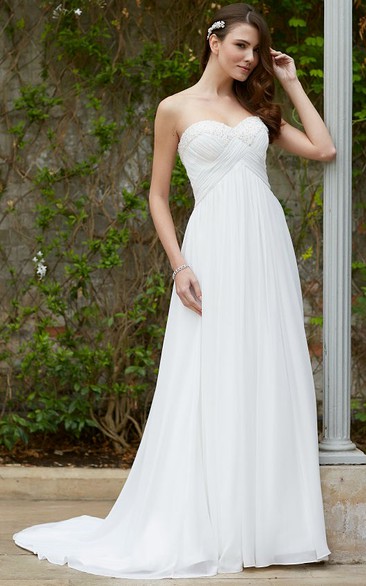 Sweetheart Long Criss-Cross Empire Chiffon Wedding Dress With Court Train