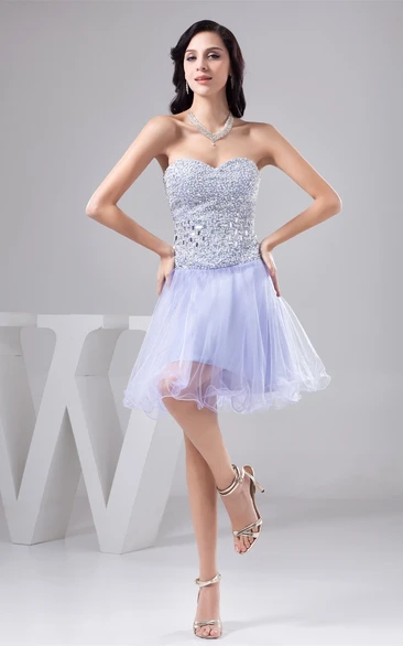 Sweetheart A-Line Short Jeweled Dress With Pleats