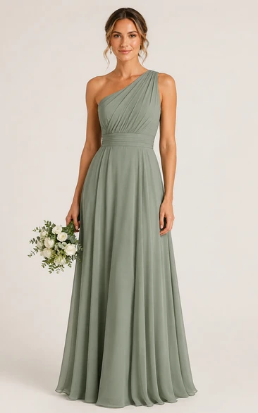 Sage One-Shoulder A-Line Chiffon Bridesmaid Dress