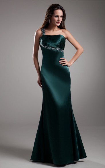 One-Shoulder Mermaid Satin Keyhole Back and Gown With Rhinestone