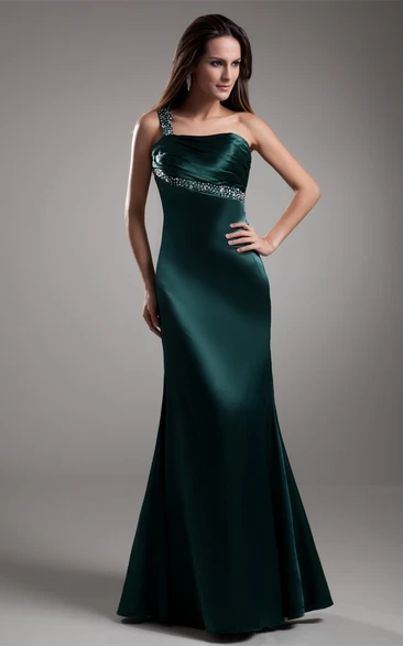 One-Shoulder Mermaid Satin Keyhole Back and Gown With Rhinestone