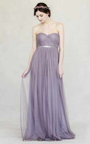 Floor-Length Empire Jeweled Sweetheart Sleeveless Tulle Bridesmaid Dress
