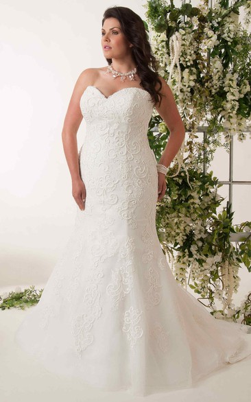 Mermaid Sweetheart Lace Plus Size Wedding Dress With Lace Up