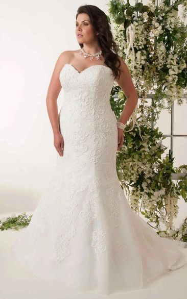 Mermaid Sweetheart Lace Plus Size Wedding Dress With Lace Up