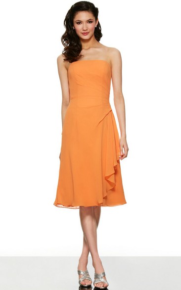 Knee-Length Strapless Draped Chiffon Bridesmaid Dress With Low-V Back