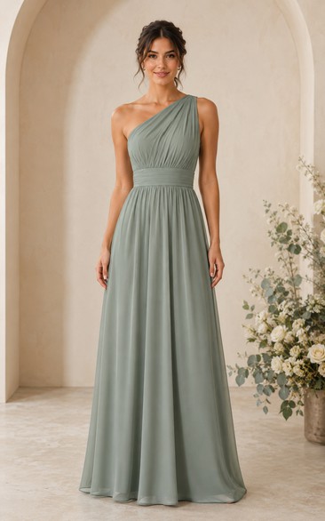 Sage Chiffon One-Shoulder A-Line Bridesmaid Dress