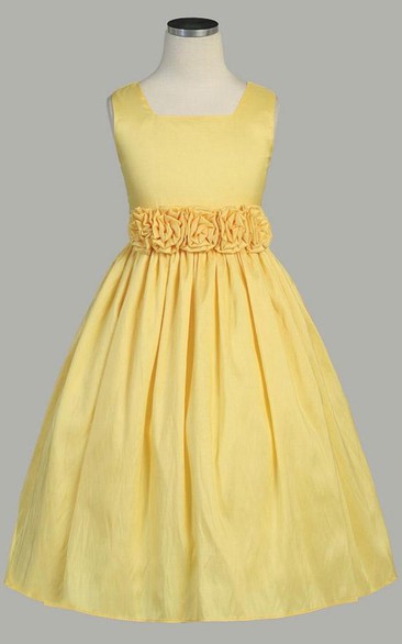 Tea-Length Tiered Taffeta Flower Girl Dress