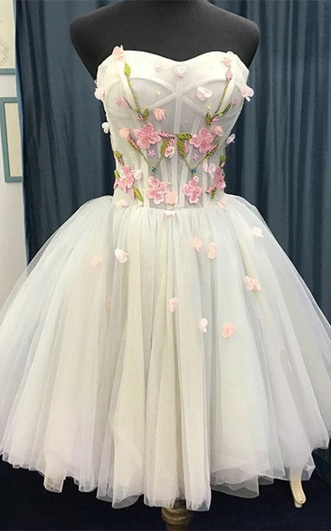 Ivory Strapless Cocktail Dress with Floral Appliqué