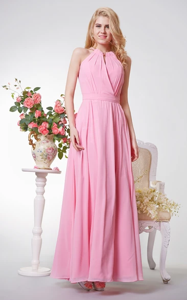 Special Halter A-line Long Chiffon Dress
