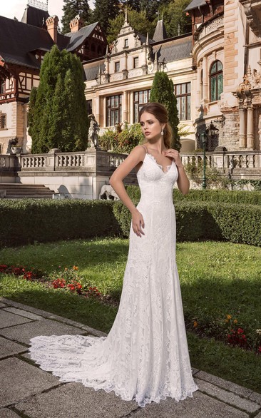 Spaghetti V-neck Lace Floor-length Dress 