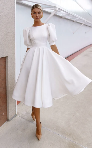 Elegant A Line Bateau Satin Knee-length Wedding Dress