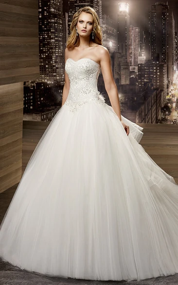 Sweetheart A-Line Ruching Gown With Beaded Bodice And Lace-Up Back