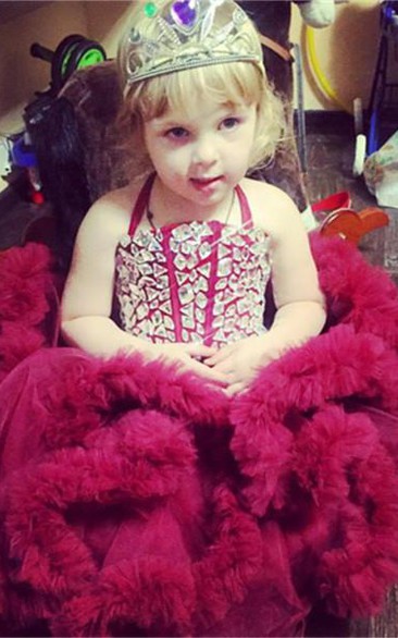 Newest Halter Ruffles Crystals Flower Girl Dress Sleeveless