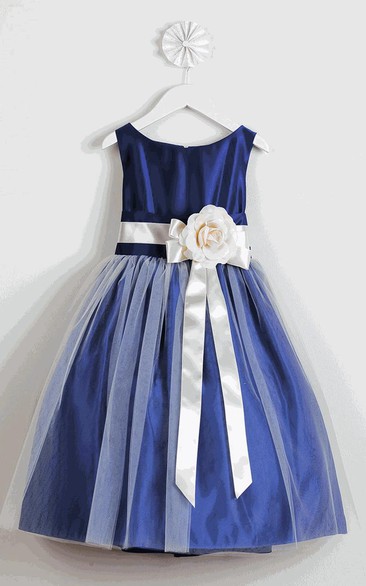 Tea-Length Tiered Tulle&Satin Flower Girl Dress