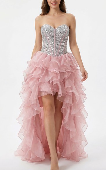 Dusty Rose Layered Ruffle Prom Dress