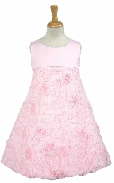 Tea-Length Sleeveless Bowed Satin Flower Girl Dress