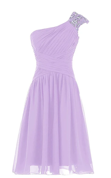 One-shoulder Crystal-beaded A-line Gown With Criss-cross