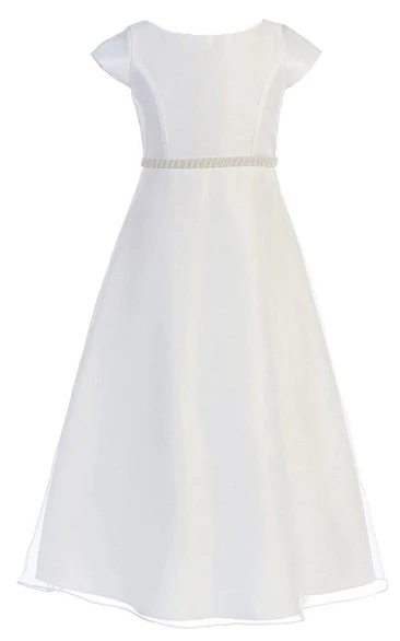 Cap-sleeved Bateau-neck A-line Dress With Beadings