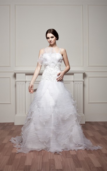 Spaghetti-Straps Ruched A-Line Flower and Dress With Appliques