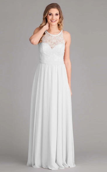 Sleeveless Maxi Scoop-Neck Chiffon Wedding Dress With Lace