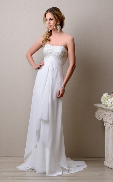 Empire Sleeveless A-Line Chiffon Wedding Dress With Bust Pearls
